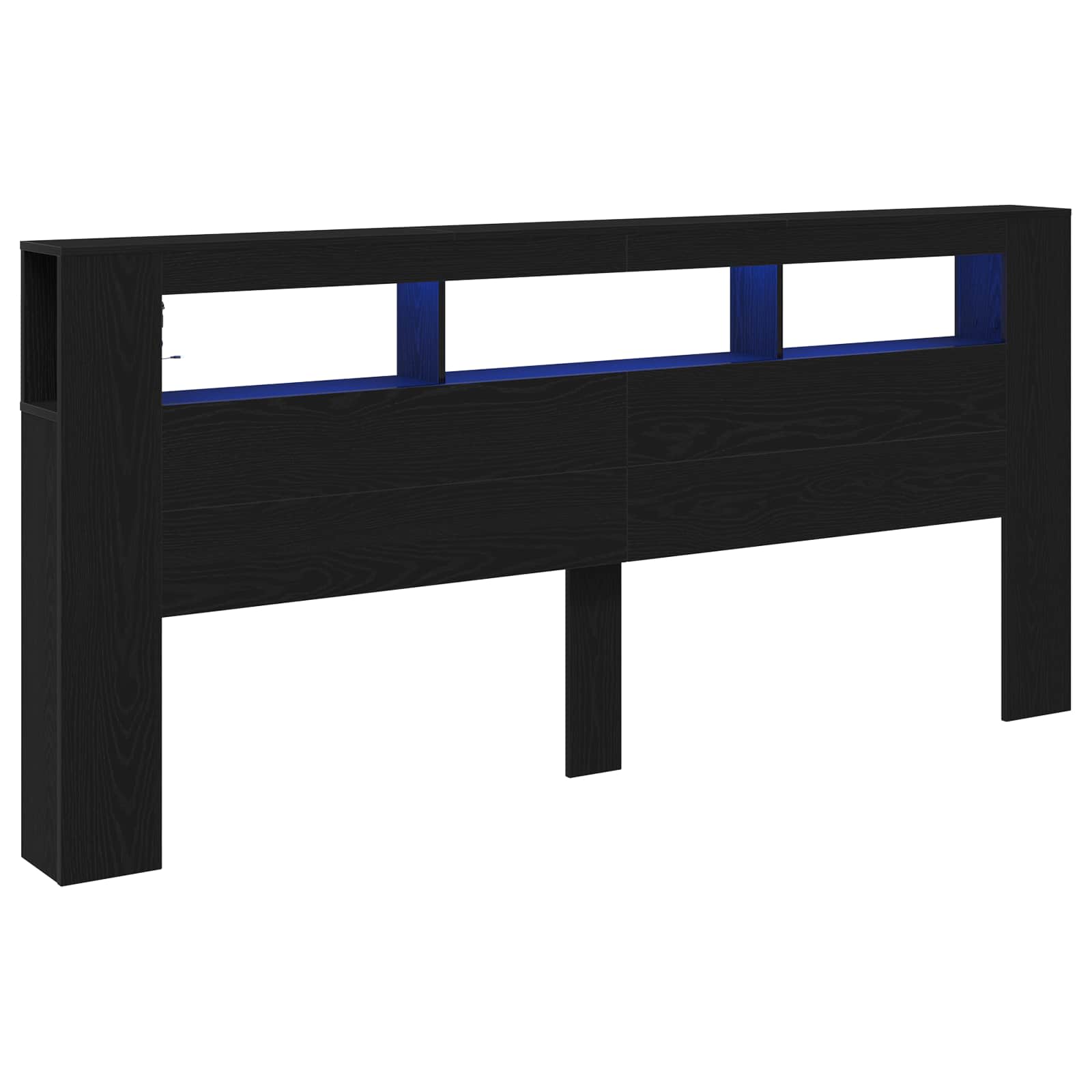 vidaXL LED Headboard Black Oak Engineered Wood 2