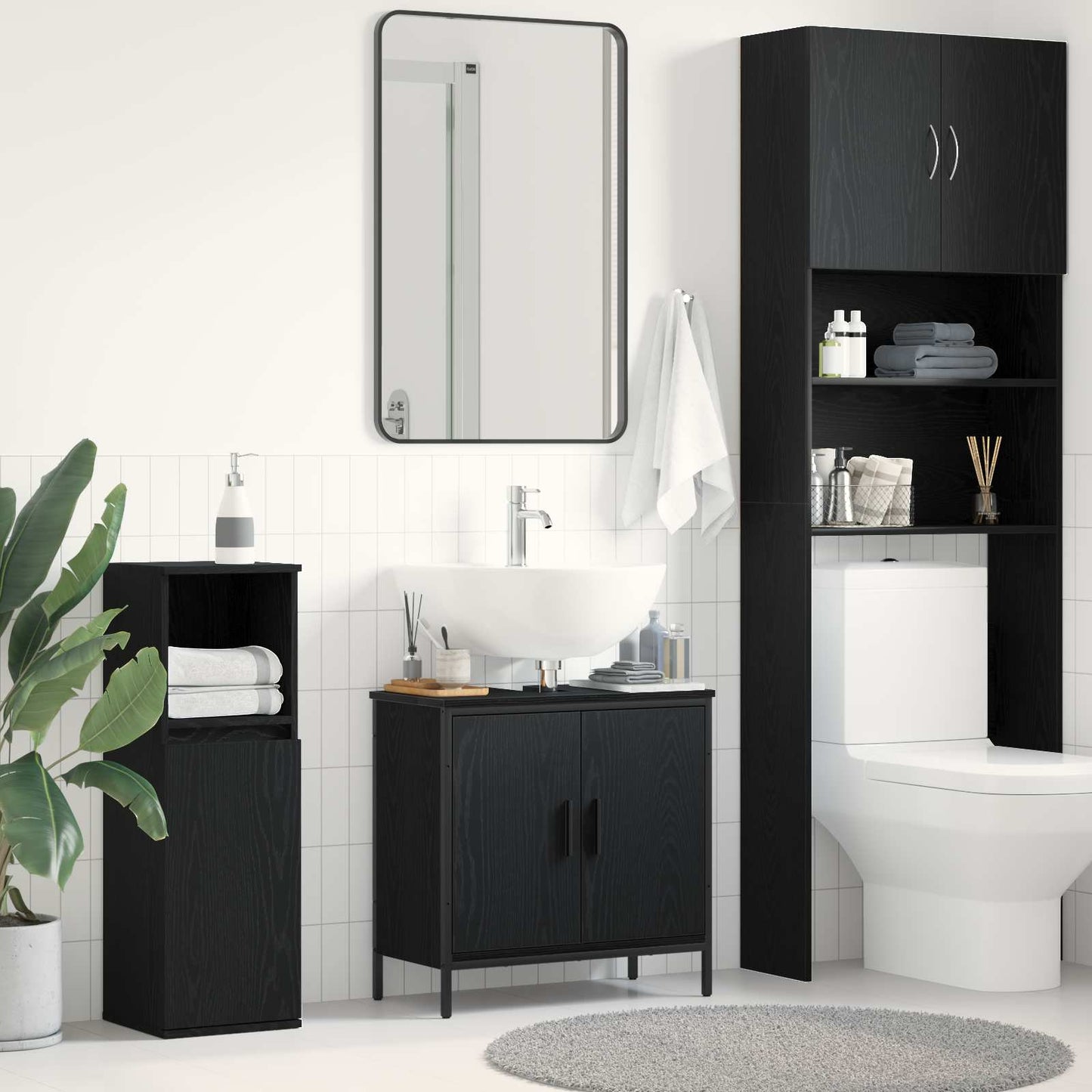 vidaXL Bathroom Sink Cabinet Black Oak 60 x 30 x 60 cm Engineered Wood 1