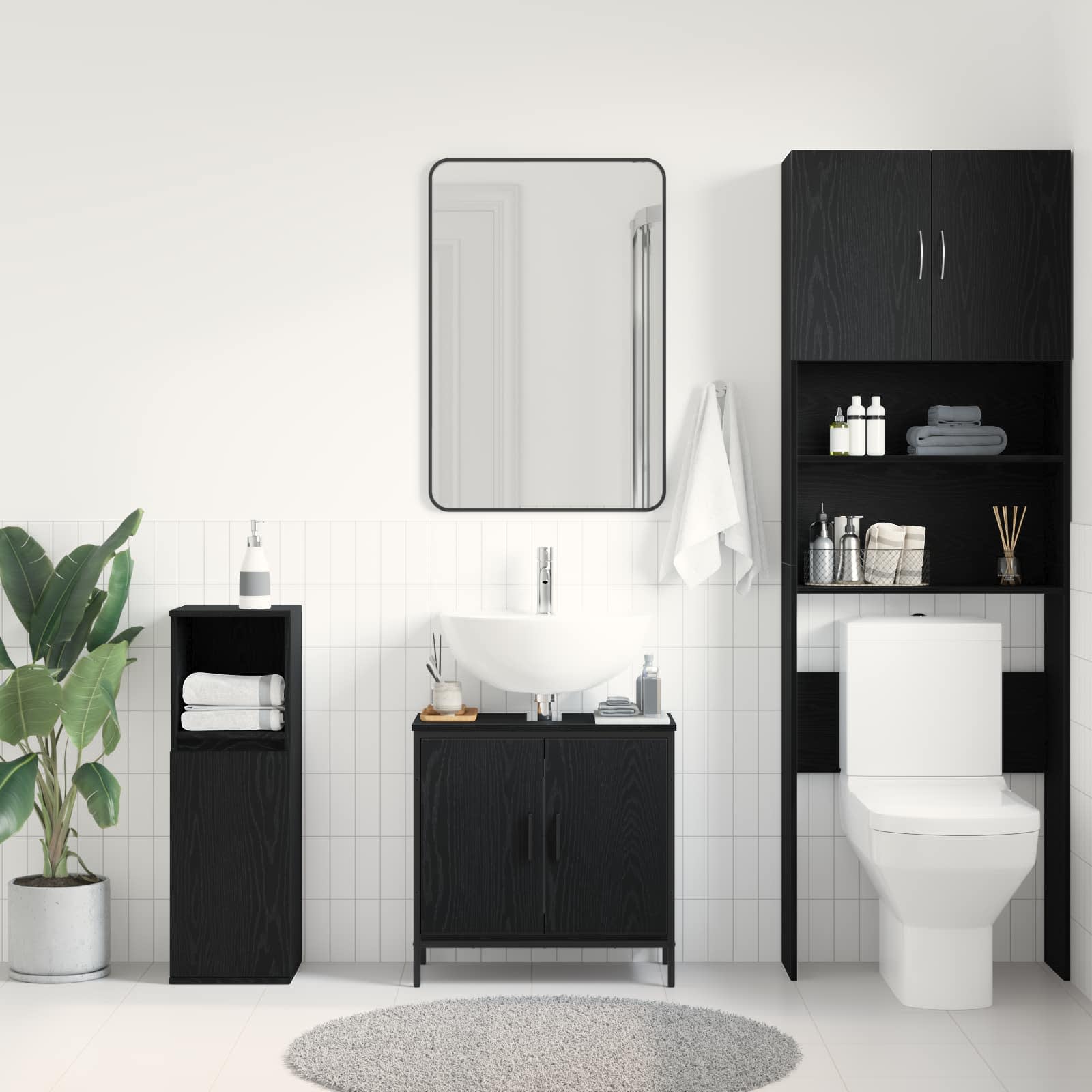 vidaXL Bathroom Sink Cabinet Black Oak 60 x 30 x 60 cm Engineered Wood 4