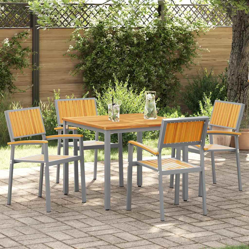 Stacking Chair Brown Solid Acacia Wood Stackable 4