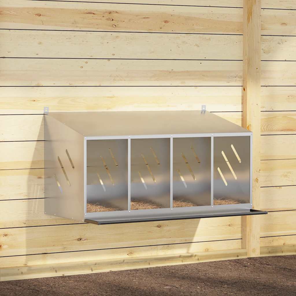 Chicken Nesting Box with 4 Compartments Metal Galvanized Silver 106.5 cm 59.5 cm 64 cm