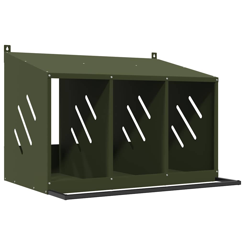 vidaXL Chicken Nesting Box with 3 Compartments Olive Green Metal 2