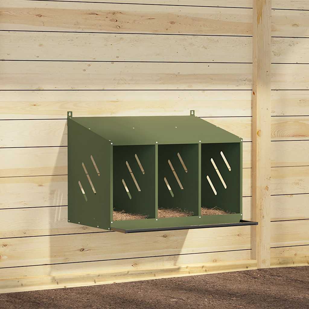 vidaXL Chicken Nesting Box with 3 Compartments Olive Green Metal 1