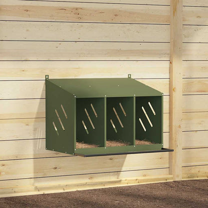 vidaXL Chicken Nesting Box with 3 Compartments Olive Green Metal 1