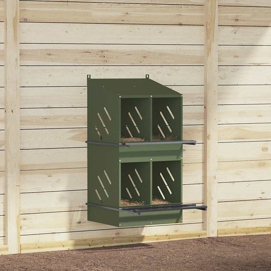 Chicken Nesting Box with 4 Compartments Metal Olive Green 54 cm 109.5 cm 79 cm