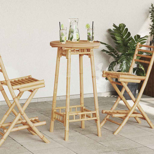 3 Piece Outdoor Bar Set Foldable Bamboo Table Round