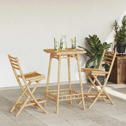 3 Piece Outdoor Bar Set Foldable Bamboo Table + 2 chair Round