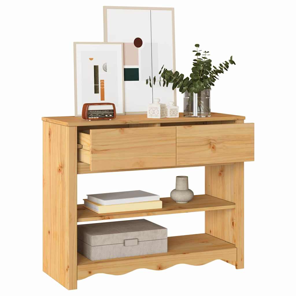 vidaXL Console Table Drammen Oak 89.5 x 37 x 73 cm Solid Pine Wood 3