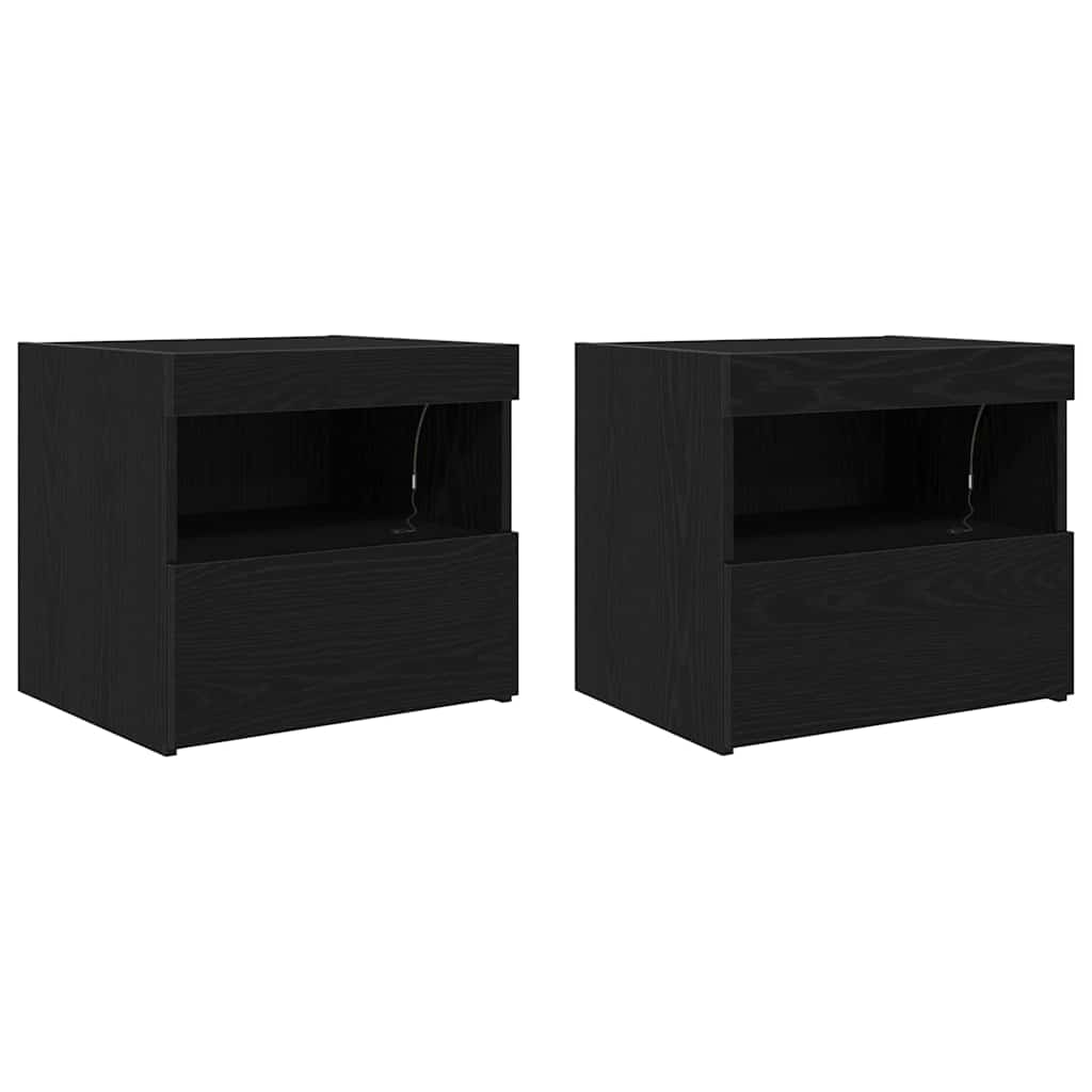 vidaXL Bedside Cabinet 2 pcs Black Oak 50 x 40 x 45 cm Engineered Wood 2