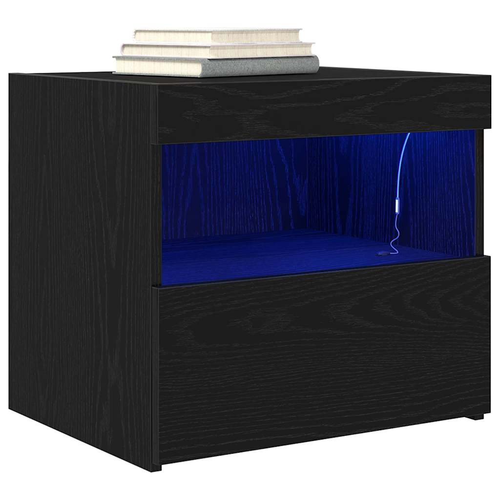 vidaXL Bedside Cabinet 2 pcs Black Oak 50 x 40 x 45 cm Engineered Wood 3