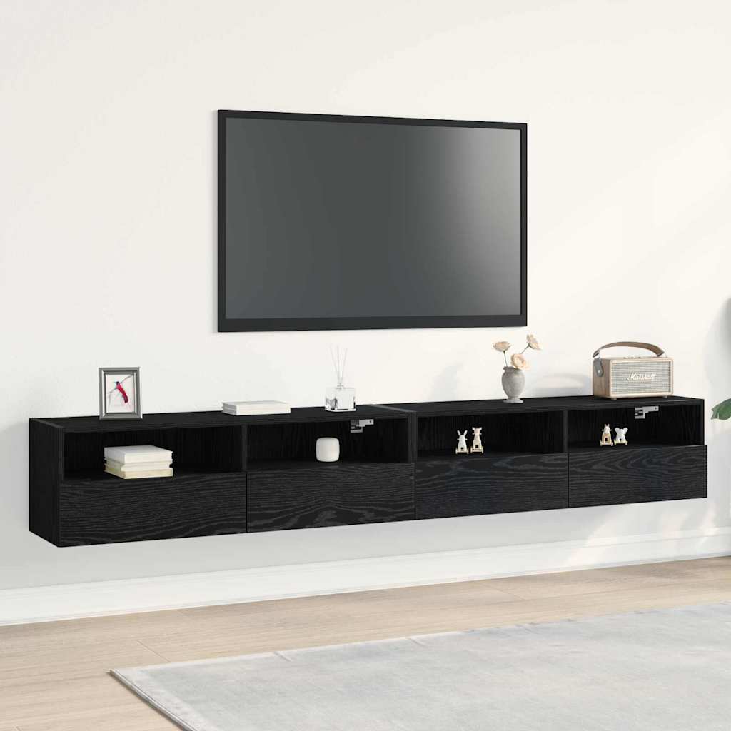 TV Wall Cabinets 100x30x30 cm Engineered Wood 2 pcs Black oak
