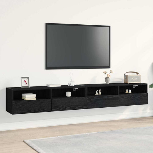 TV Wall Cabinets 100x30x30 cm Engineered Wood 2 pcs Black oak