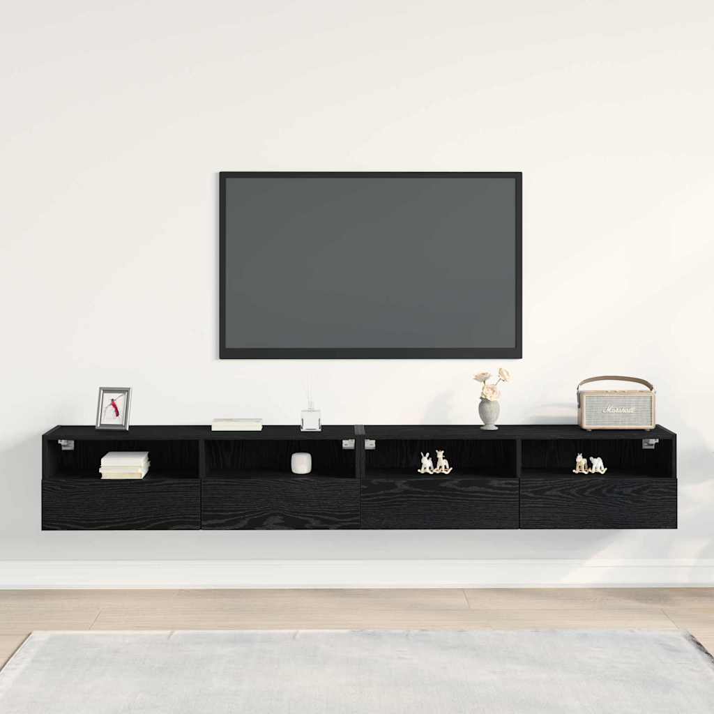 TV Wall Cabinets 100x30x30 cm Engineered Wood 2 pcs Black oak