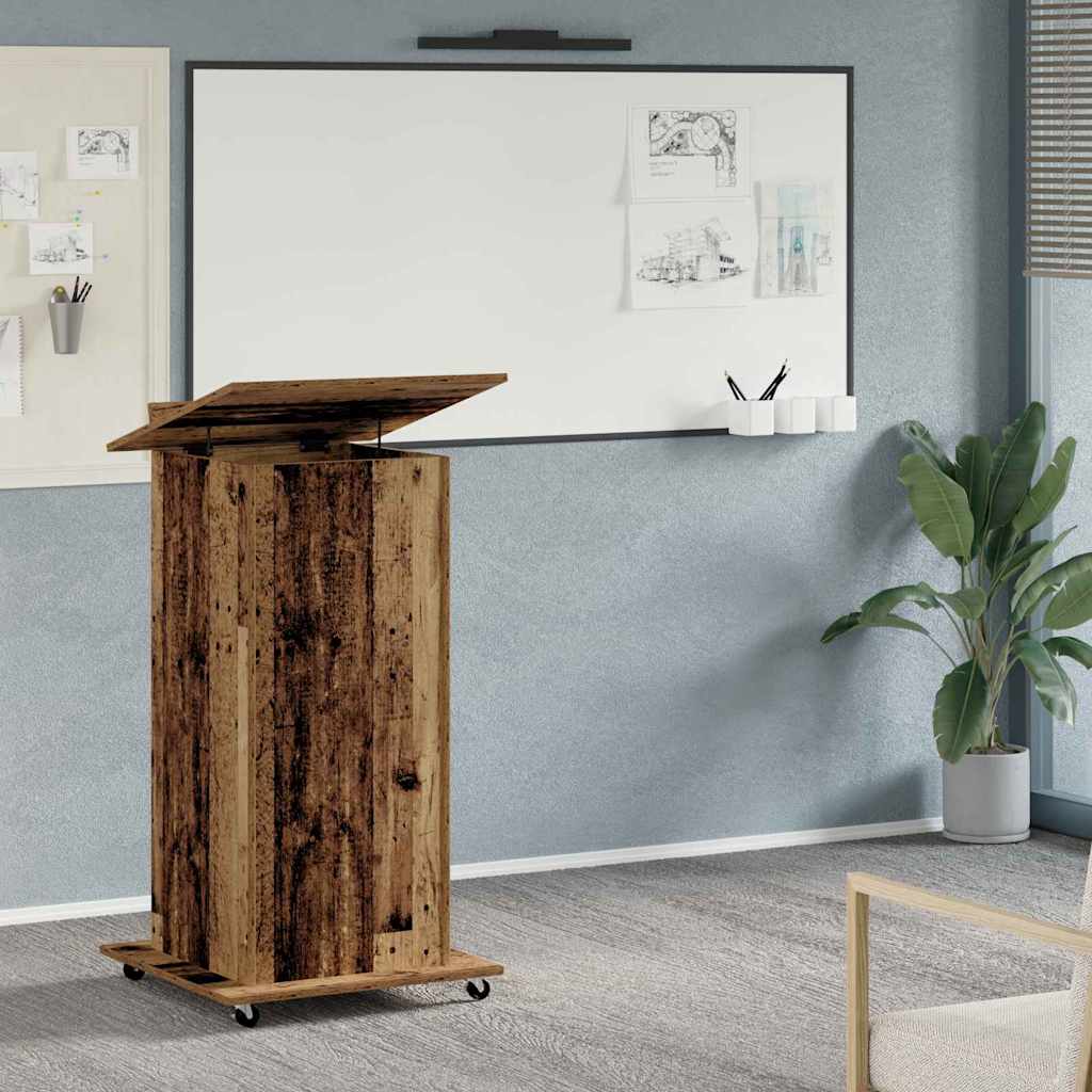Lectern with Wheels & Drawer 55x55x107 cm Old wood