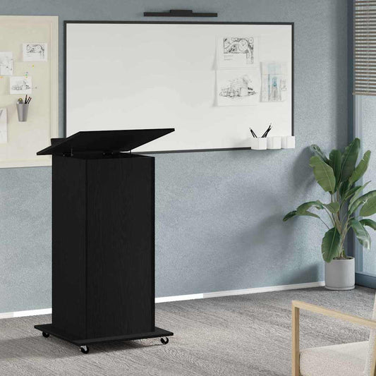 Lectern with Wheels & Drawer 55x55x107 cm Black oak