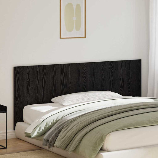 vidaXL Bed Headboard Black Oak Engineered Wood mounted behind a bed in a bright bedroom