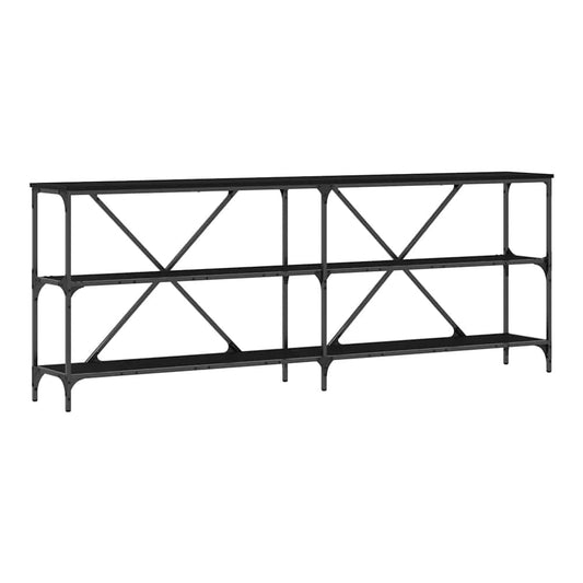 Console Table 200x30x75 cm Engineered Wood and Iron Length 200 cm Black oak