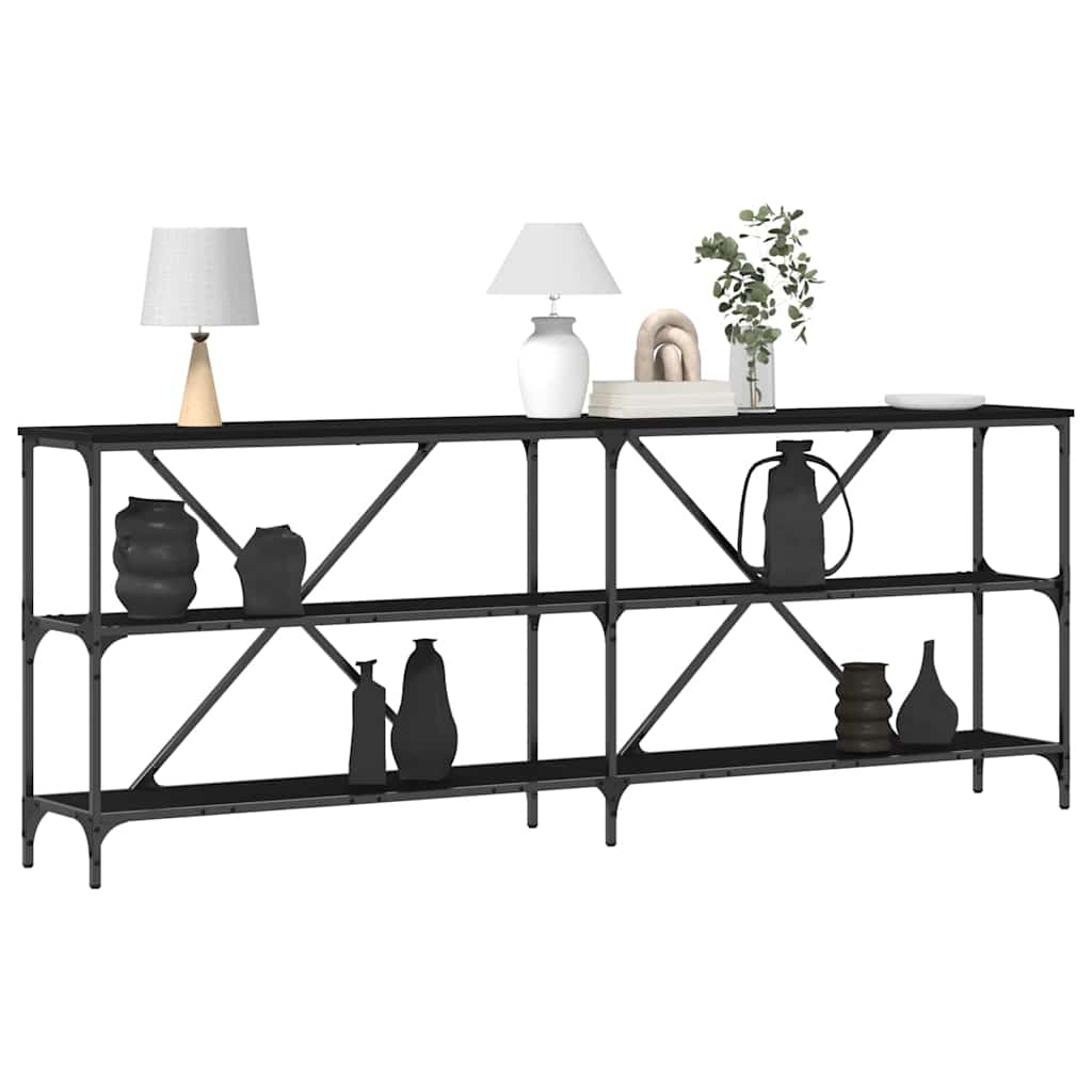 vidaXL Console Table Black Oak 200 x 30 x 75 cm Engineered Wood 3