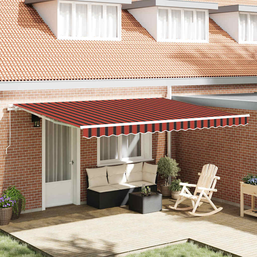 Manual Awning 4.5 x 3.5 m 100% Polyester with White Frame Drop 350 cm Width 450 cm Orange/black/yellow