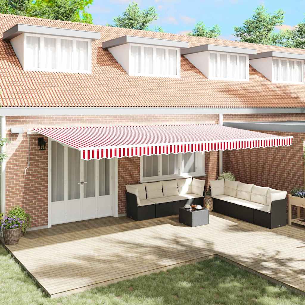 Manual Awning with Solar LED 6 x 3 m 100% Polyester with White Frame Drop 300 cm Width 600 cm Red and white