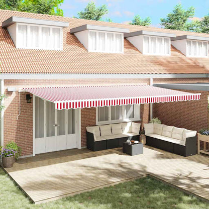 Manual Awning with Solar LED 6 x 3 m 100% Polyester with White Frame Drop 300 cm Width 600 cm Red and white