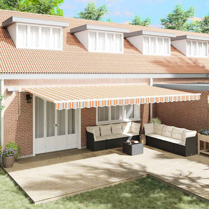 Manual Awning with Solar LED 6 x 3 m 100% Polyester with White Frame Drop 300 cm Width 600 cm Orange/grey/blue/white