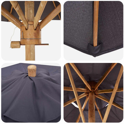 vidaXL Garden Parasol Ø 180 x 230 cm Bamboo Round Dark Grey 6