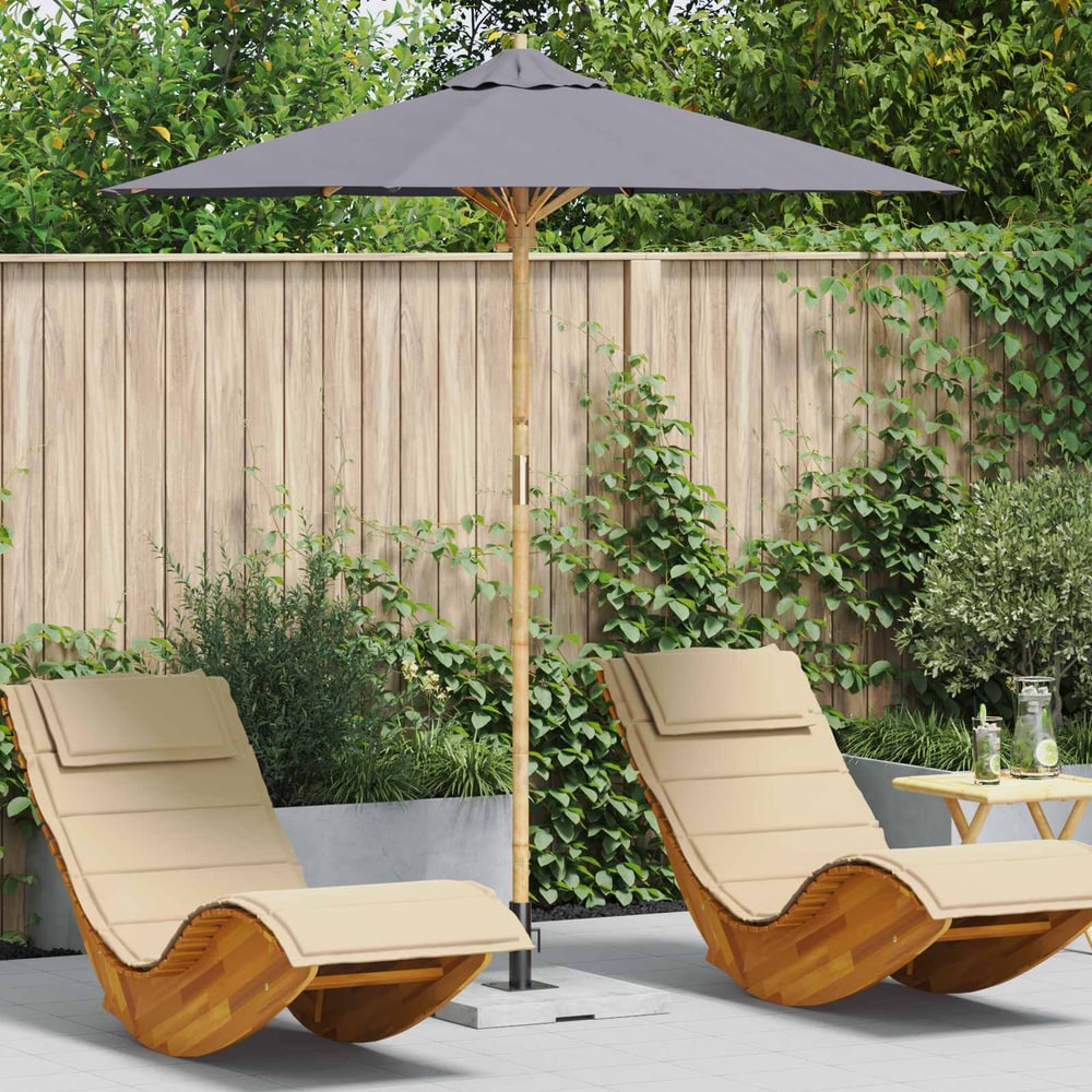 Garden Parasol Round Ø 150 x 210 cm Bamboo Dark Grey 217 cm 230 cm 217 cm