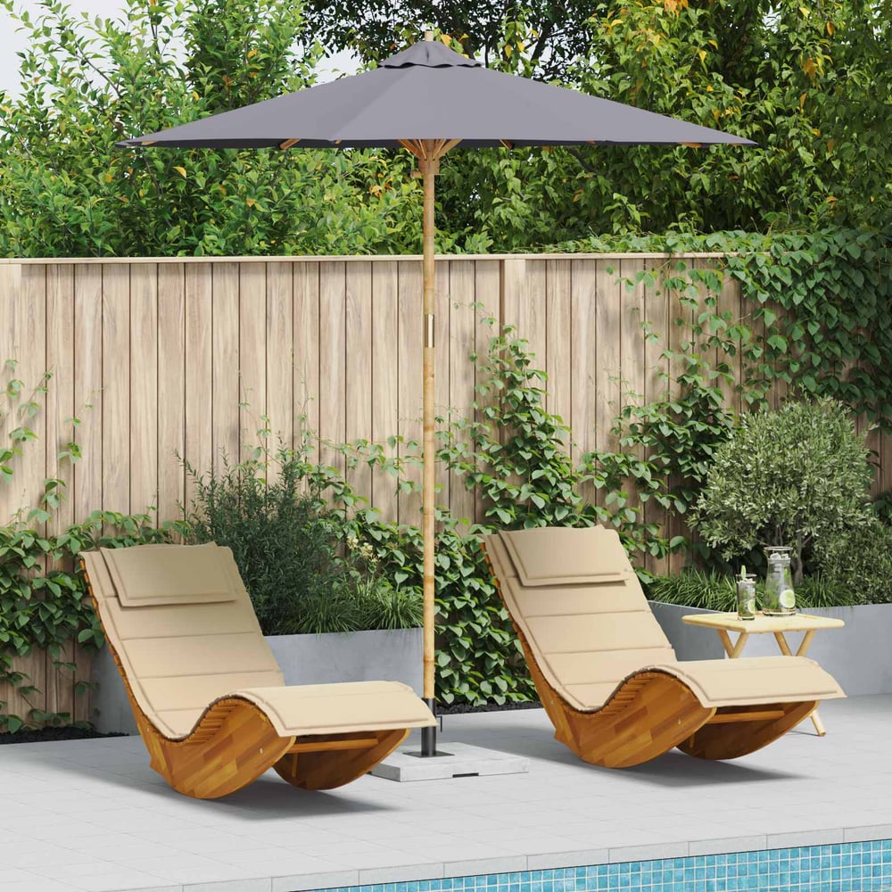 Garden Parasol Round Ø 150 x 210 cm Bamboo Dark Grey 240 cm 260 cm 240 cm