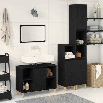 3 Piece Bathroom Furniture Set Engineered Wood Black oak