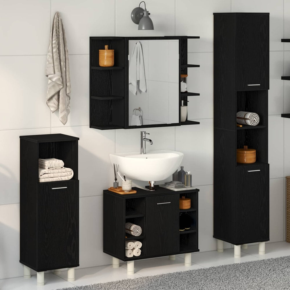 4 Piece Bathroom Furniture Set Engineered Wood Black oak