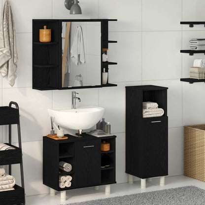 3 Piece Bathroom Furniture Set Engineered Wood Black oak