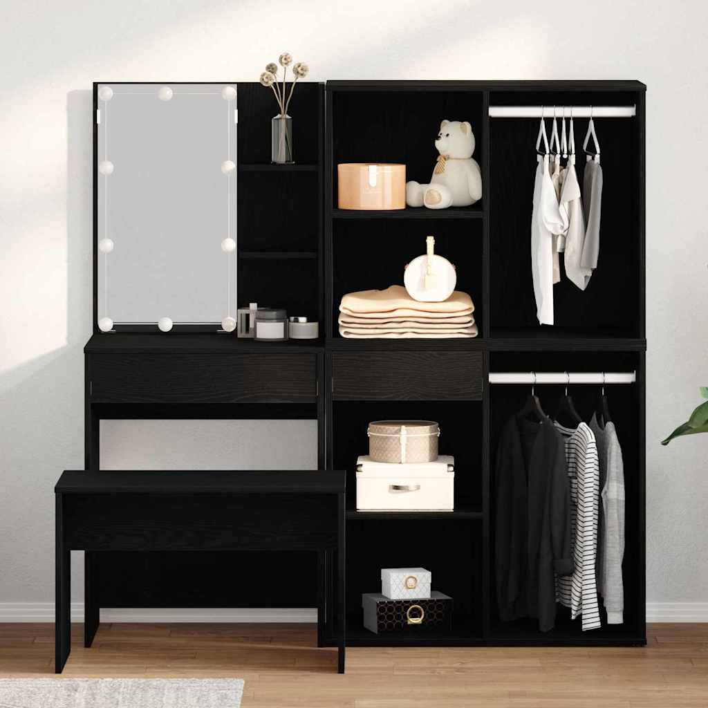 Dressing Table Set with LED Engineered Wood Black oak