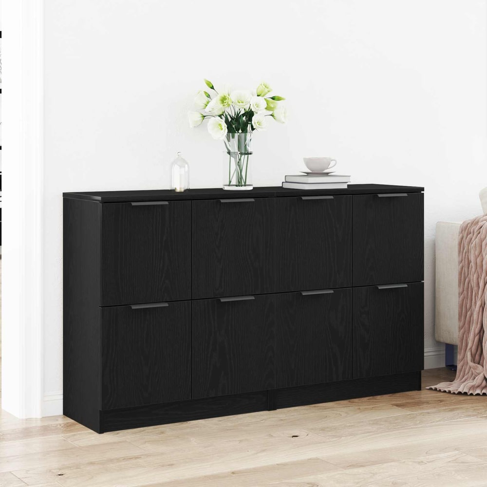 Sideboards 2 pcs 60x30x70 cm Engineered Wood Black oak