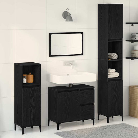 3 Piece Bathroom Cabinet Set Engineered Wood Black oak