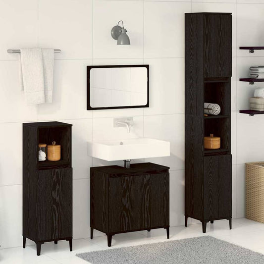 3 Piece Bathroom Furniture Set Engineered Wood Black oak