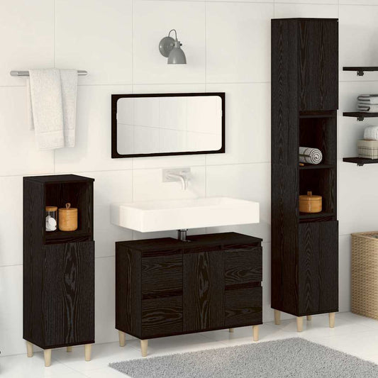 3 Piece Bathroom Furniture Set Engineered Wood Black oak