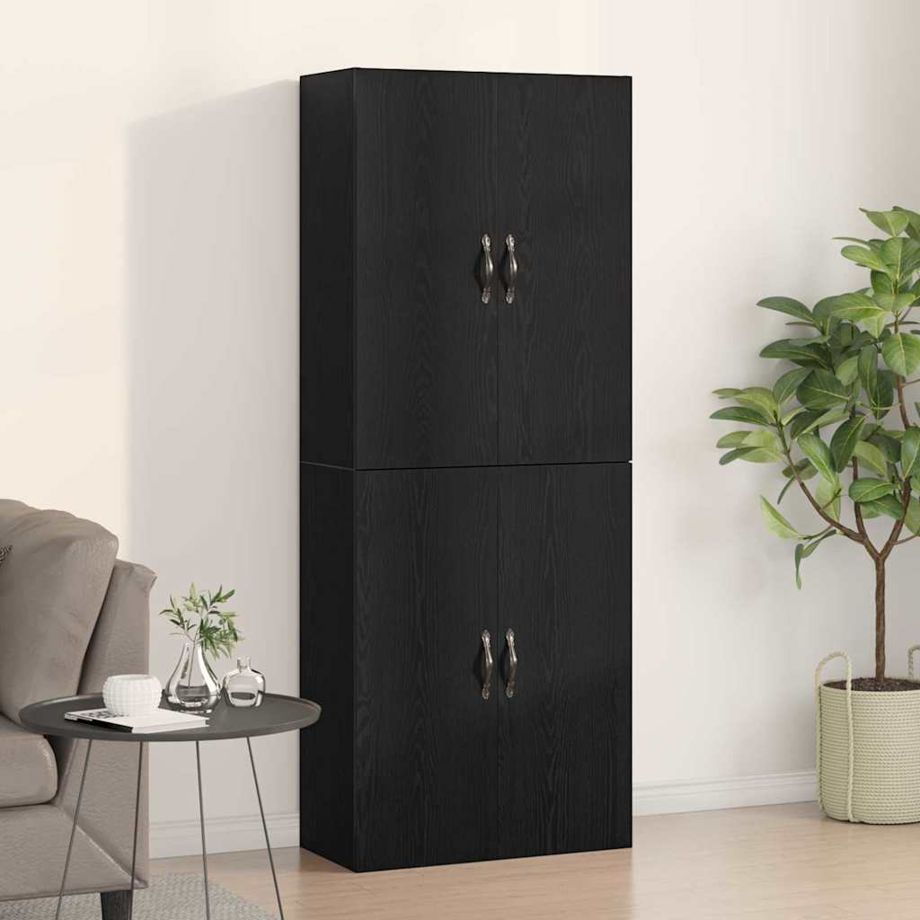 Wall Mounted Cabinets 2 pcs Engineered Wood Leaf Black Black oak