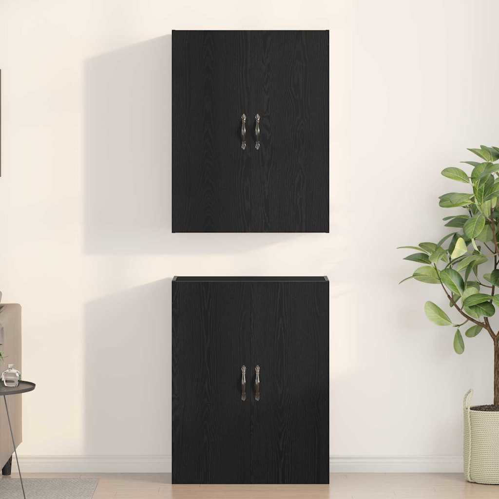 Wall Mounted Cabinets 2 pcs Engineered Wood Leaf Black Black oak