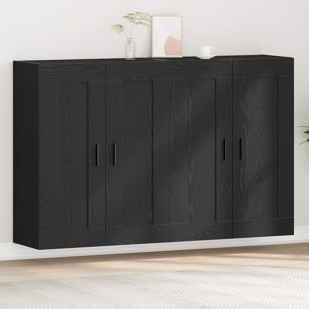Wall Mounted Cabinets 2 pcs Engineered Wood Groove Black Black oak