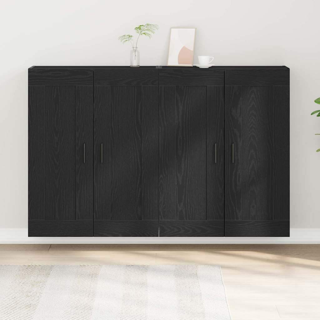 Wall Mounted Cabinets 2 pcs Engineered Wood Groove Black Black oak