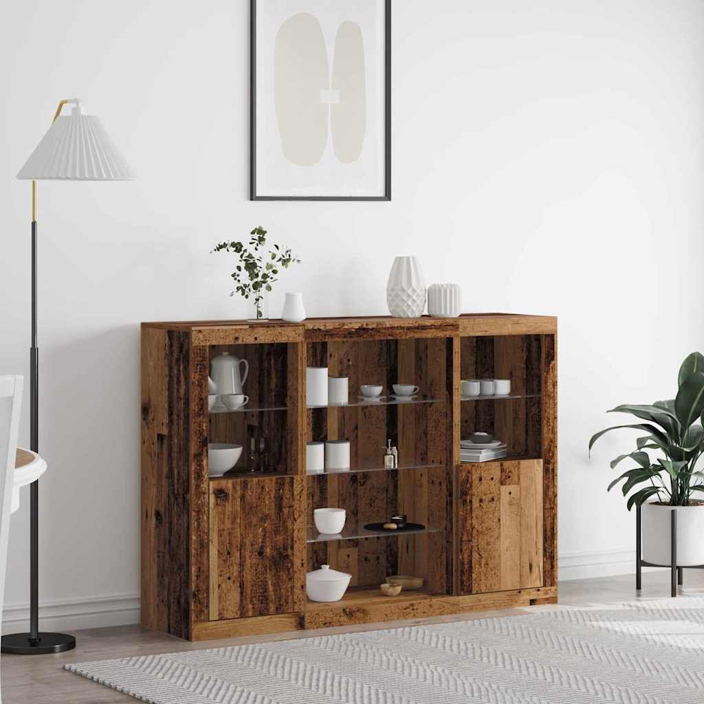 Sideboards with LED Lights 3 pcs Engineered Wood Old wood