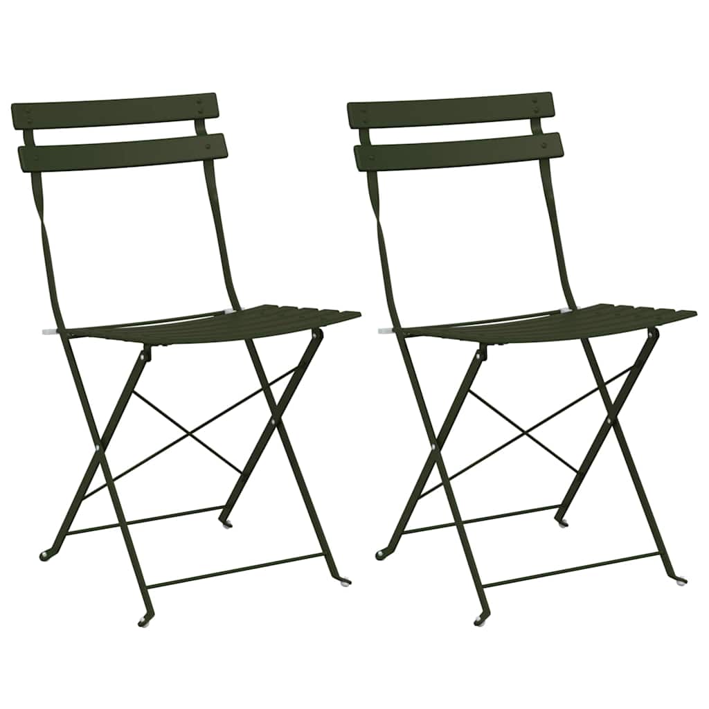 vidaXL Garden Folding Chair 2 pcs Green Metal 2
