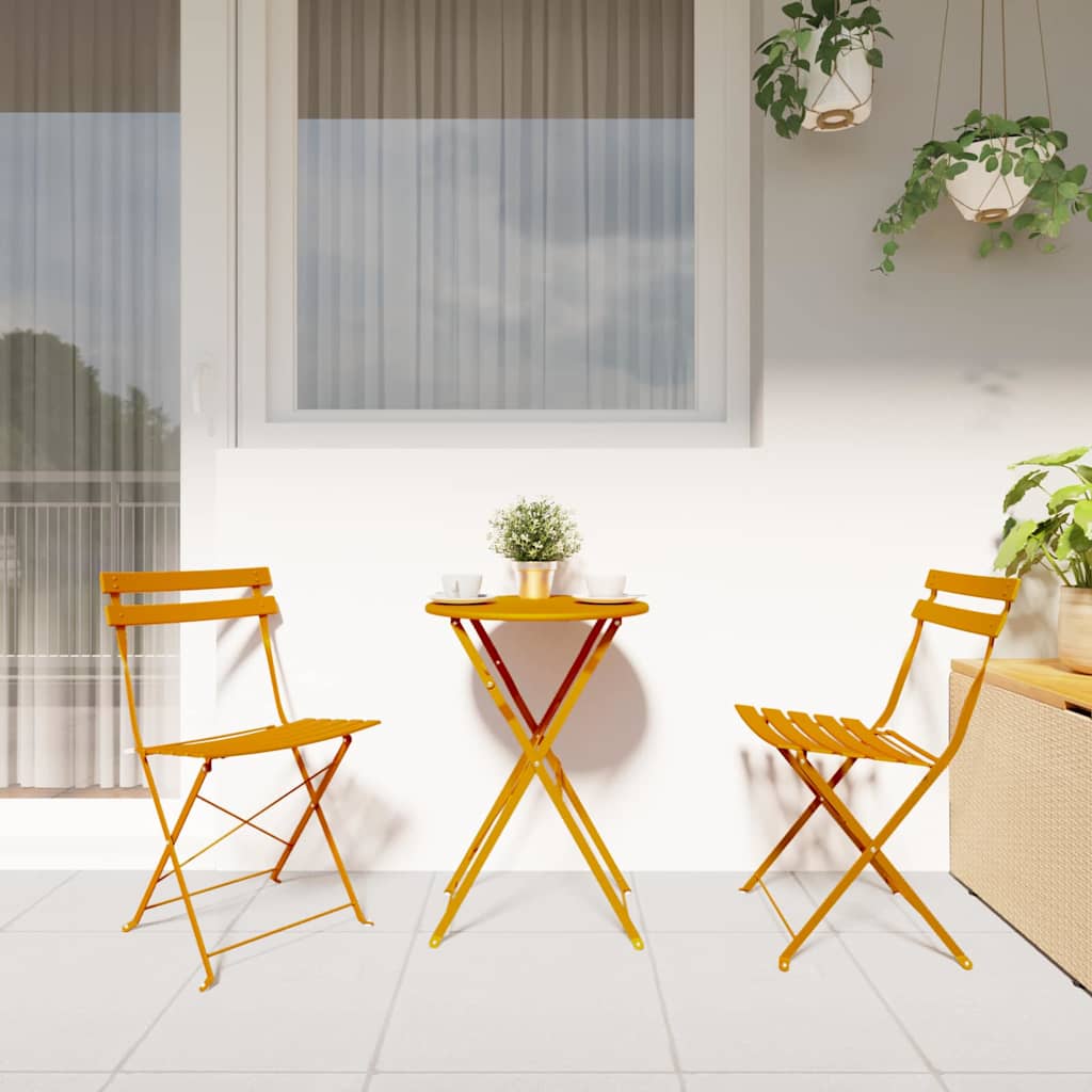vidaXL Garden Folding Chair 2 pcs Mustard Metal 3