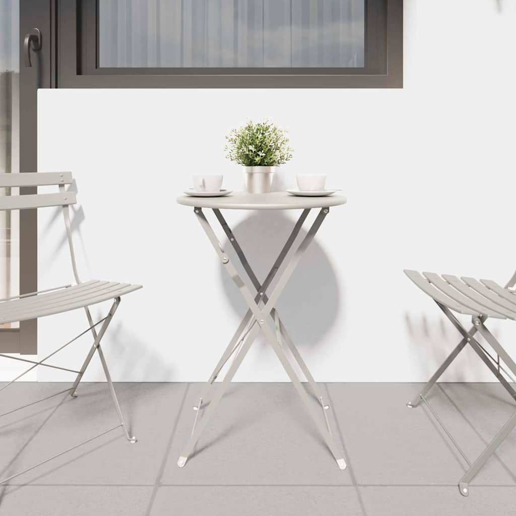 vidaXL Bistro Table Folding Beige Ø 50 x 71 cm Powder-coated Steel 3