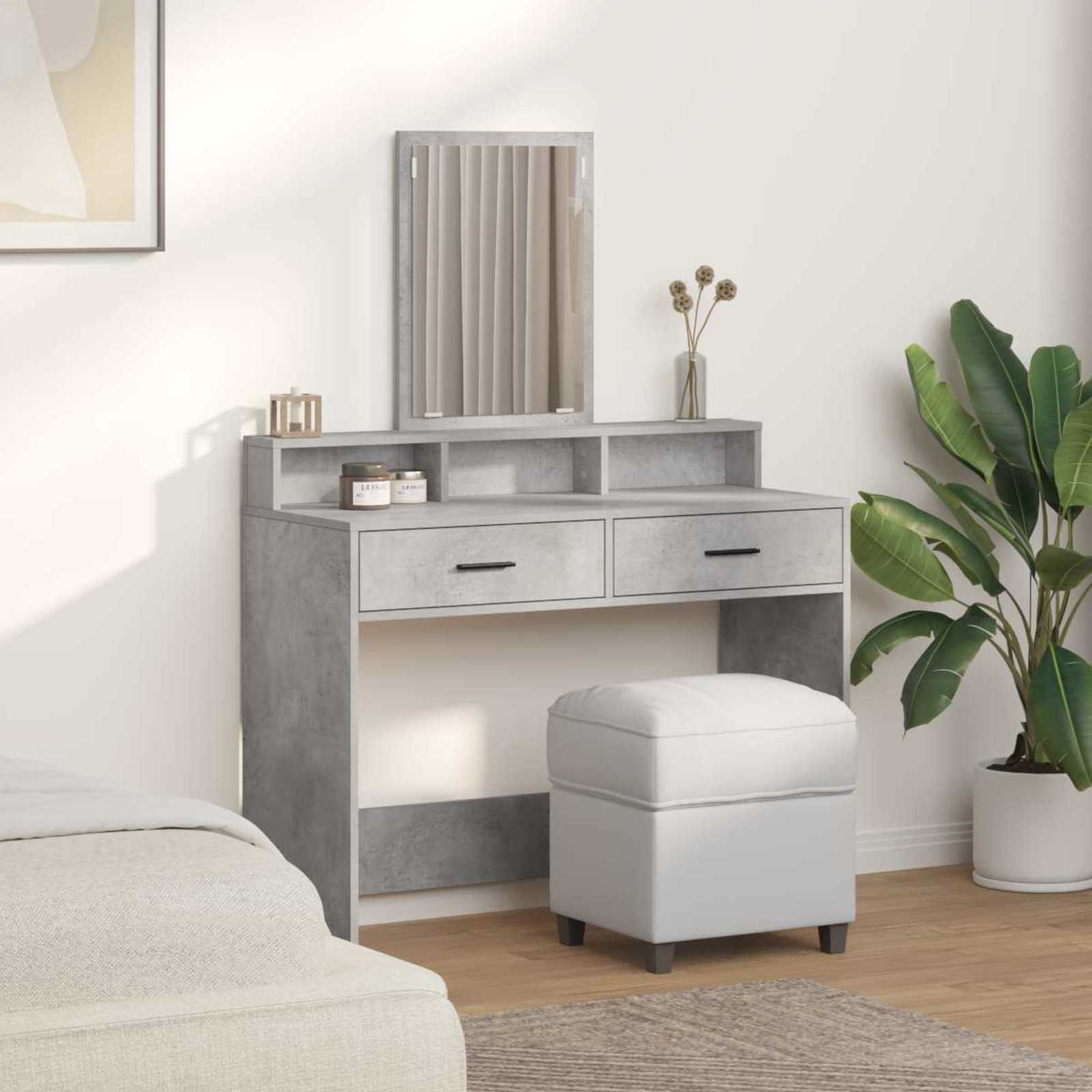 vidaXL Dressing Table Concrete Grey 100 x 41 x 140 cm Engineered Wood 4