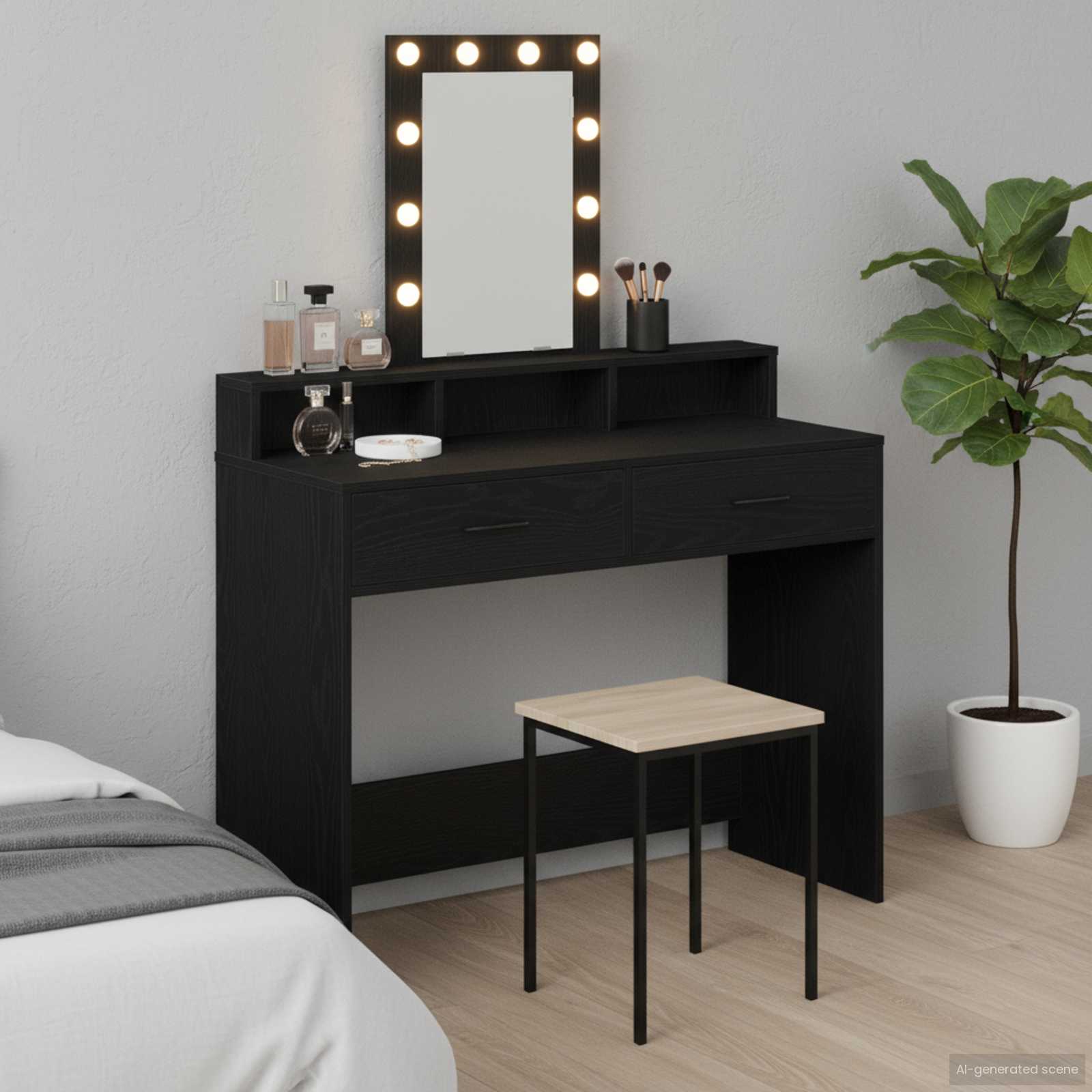 vidaXL Dressing Table Black 100 x 41 x 140 cm Engineered Wood 1