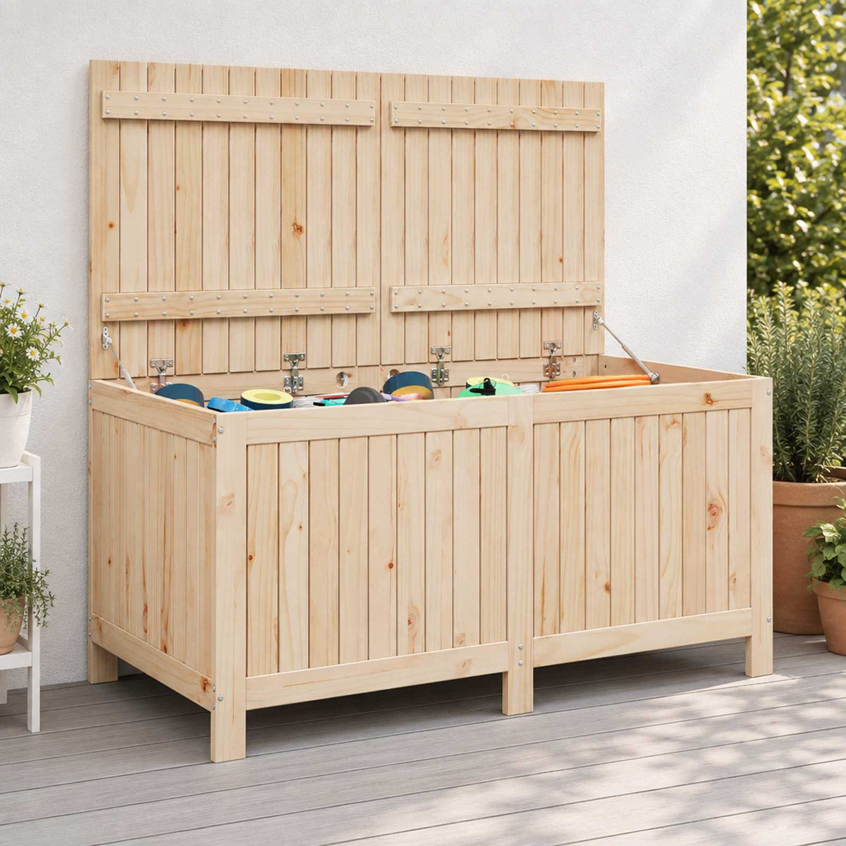 Garden Storage Box Solid Wood Pine Height 64 cm Natural pine 134 cm 68 cm