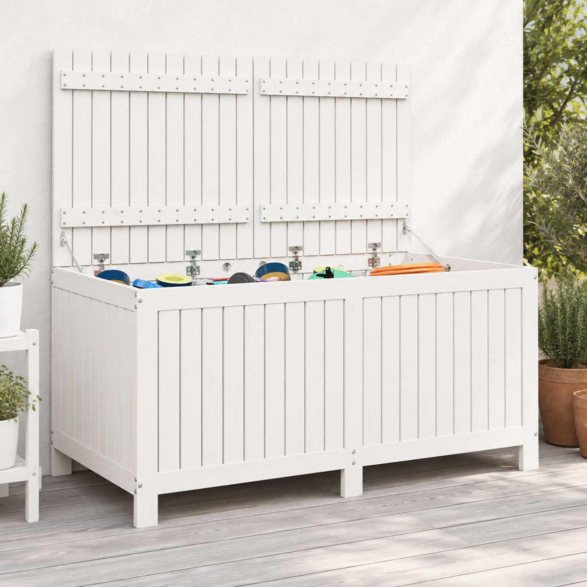 Garden Storage Box Solid Wood Pine Height 64 cm White pine 134 cm 68 cm