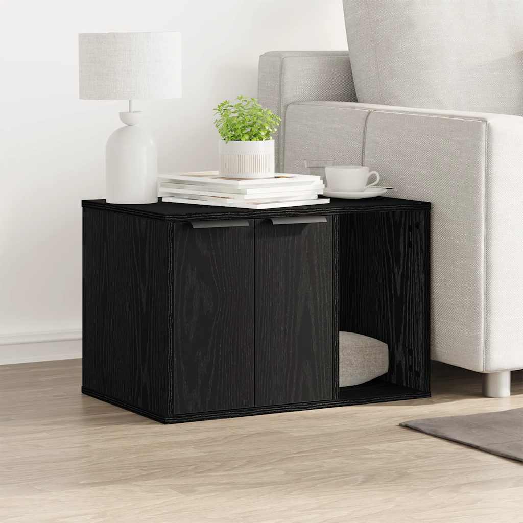 vidaXL Cat Litter Box Enclosure Black Oak 60x40x40 cm Engineered Wood 1